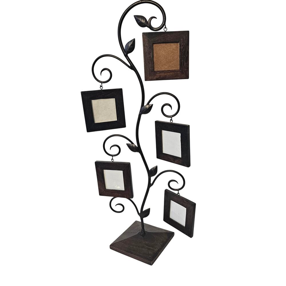 Metal Family Tree Tablr Top Photo Frame Holder 5 Picture Frames Leaf Scoll Decor